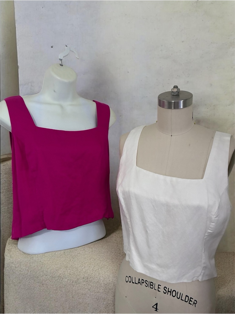 Lucy Paris Square Neck Tank Top in Magenta and Ivory